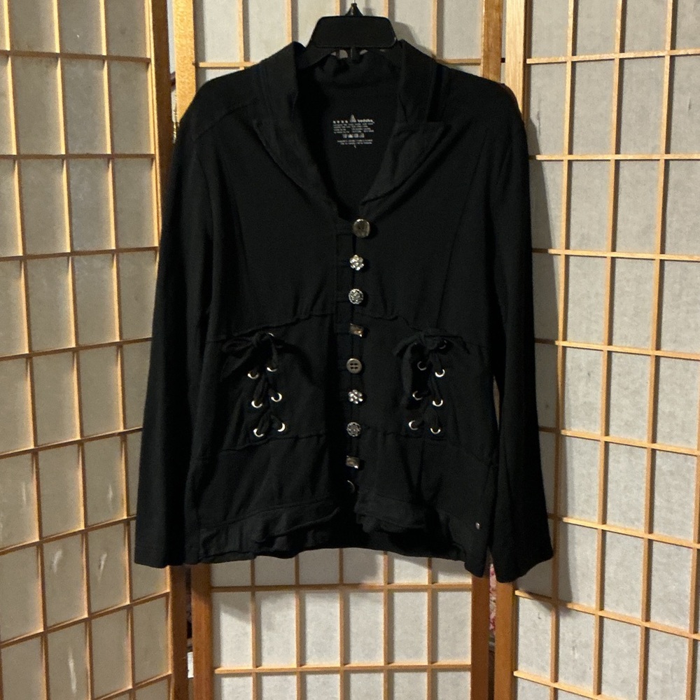 Elegant Black Blazer with Lace-Up Details